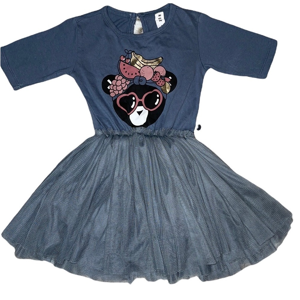 Huxbaby Fruit Salad Blue Gray Dress Size 2 18-24M Graphic Casual